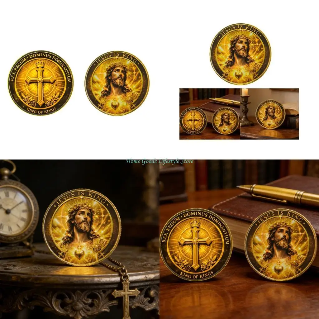 E74E Metal Christian Challenge Coin Double Sided Jesuses Crosses Commemoratives Coin