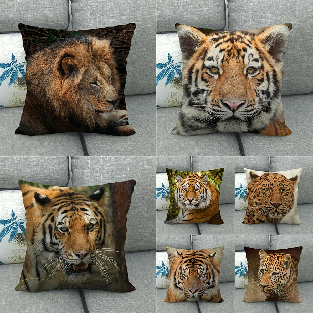 45X45CM Tiger Lion Printed Pattern Pillow Cover Sofa Bed Home Decoration Accessories Cushion