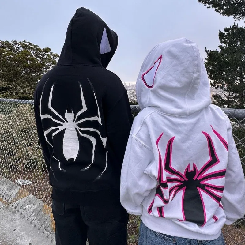 Valentine\'s Day Couple\'s Clothes Spider Cosplay Costume Punk Zip Up Hoodies Graphic Oversized Sweatshirt Kpop Unisex Clothes