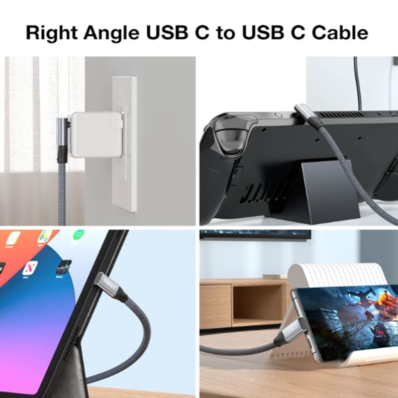 USB C to USB C Cable, 90 Degree USB4 Cable, with Thunderbolt 4, 240W Charging, 40 Gbps Data, 8K @ 60Hz HDR,