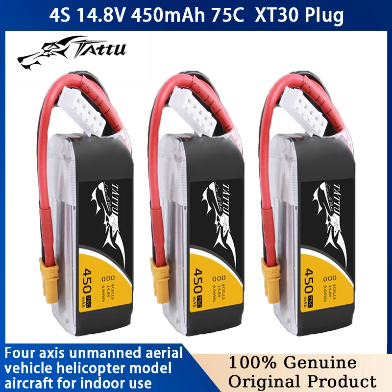 Original TATTU 4S 14.8V 450mAh 75C Remote Control Toy Indoor Aircraft Drone FPV Helicopter Quadcopter Drone Lipo Battery