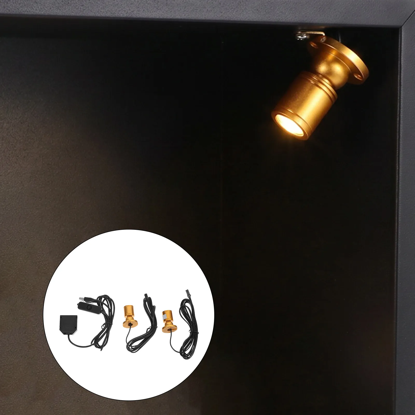 Mini LED Jewelry Display Spotlight, USB-Powered Warm White 3000K Adjustable Dual-Head Accent Light for Cabinet Shelf