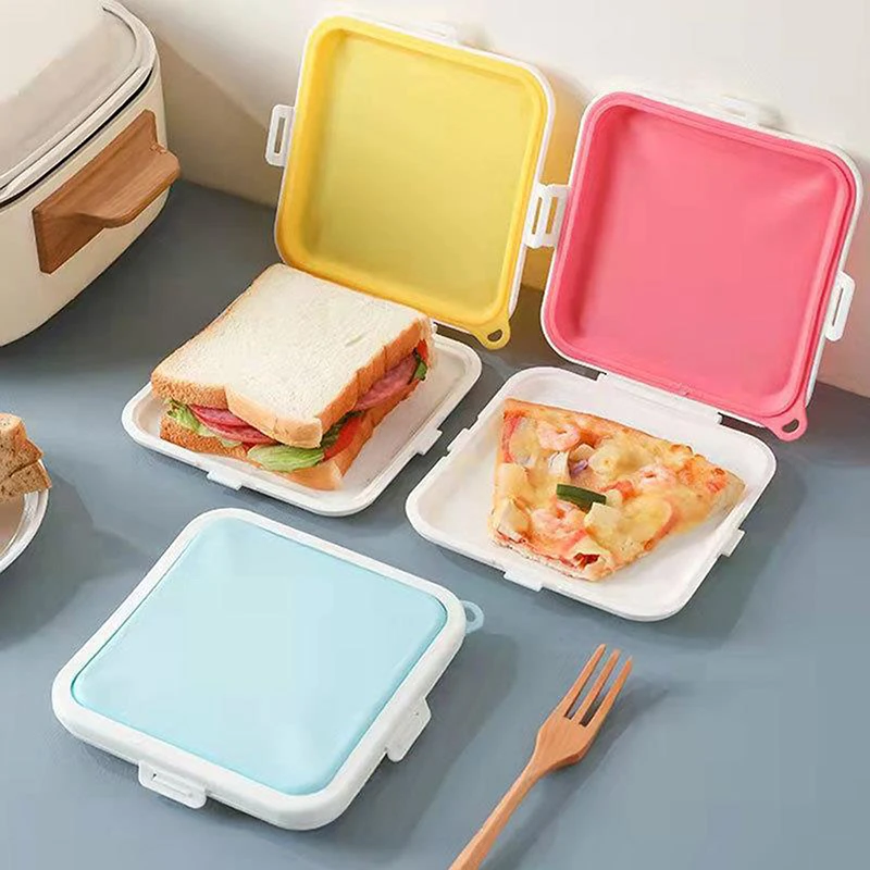 ポータブルサンドイッチトースト弁当箱、再利用可能、シリコン、環境にやさしい、ランチ、食品容器、電子レンジ対応食器
