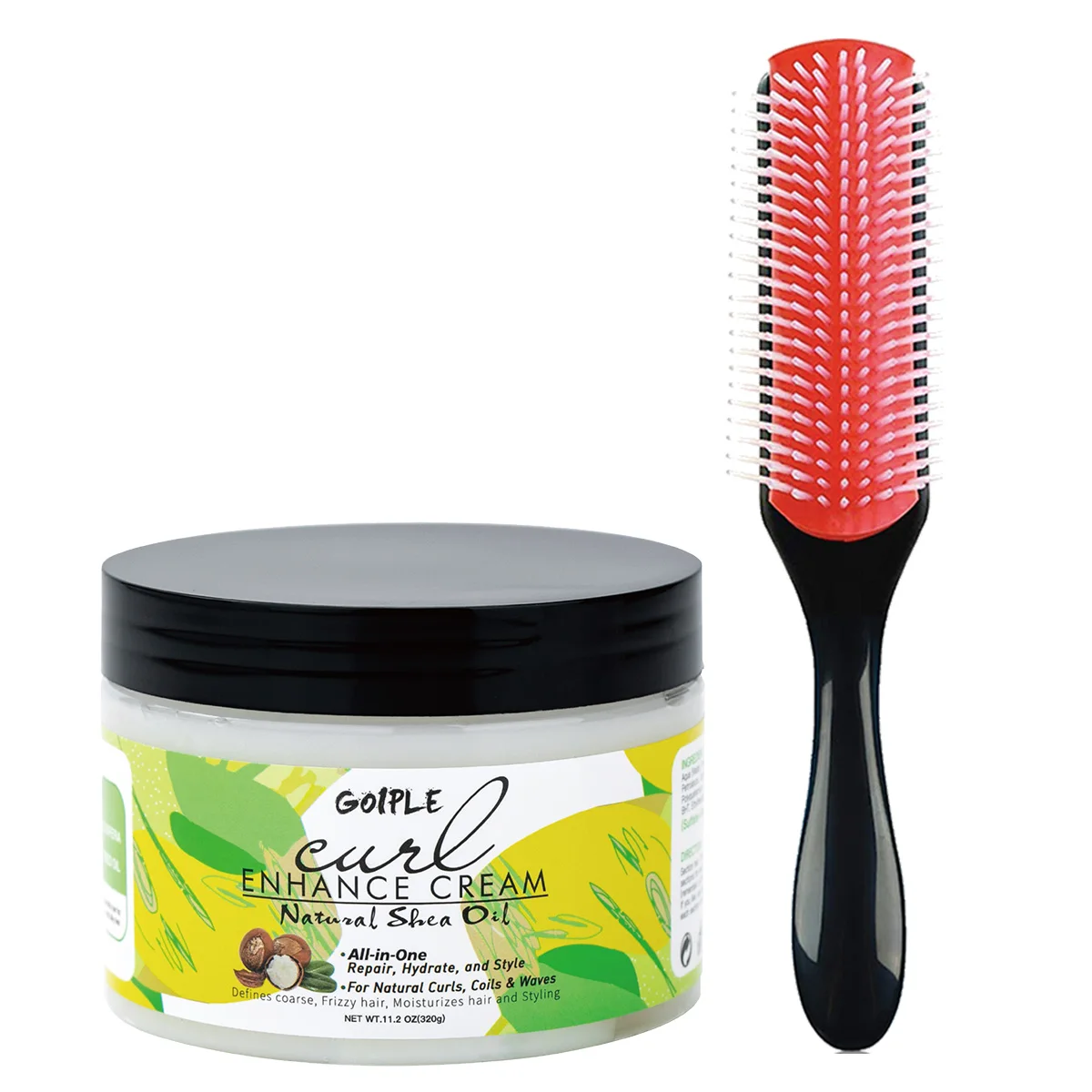 

GOIPLE 320g Natural Shea Oil Coconut Oil Curl Enhance Cream Moisturizer Defining Curls Repair Hydrate Styling Products and Brush