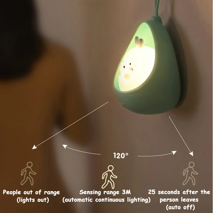 Lampka nocna z kontrola czujnika cute animal indukcja człowieka lampa dla dzieci sypialnia USB akumulator silikonowe kinkiety LED