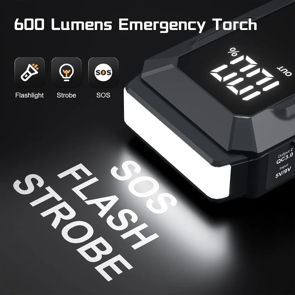 5000A Jump Starter 12V Car Battery Jumper Box for Up to All Gas or 10L Diesel Engines, Portable with 3" LCD Display Power Bank Dual Output LED Light view 6