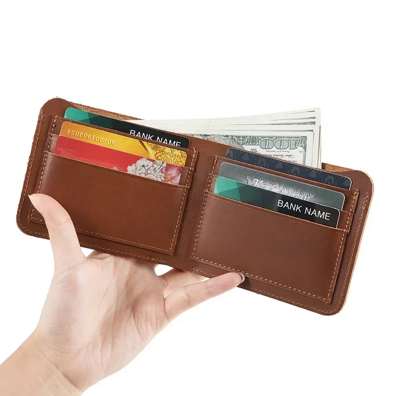 

Leather wallet men retro crazy horse leather horizontal money clip ultra-thin to make old money set multi-card simple