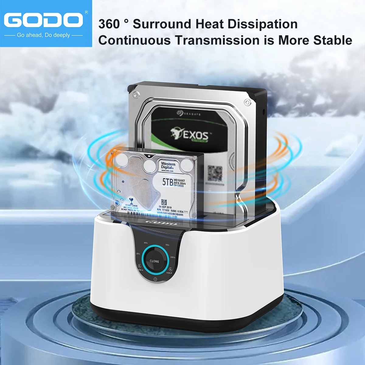 GODO Hard Drive Docking Station to USB 3.0 Type C ,Dual Bay Hard Drive Dock for SATA 2.5 / 3.5 inch HDDs/SSDs with LED Indicator