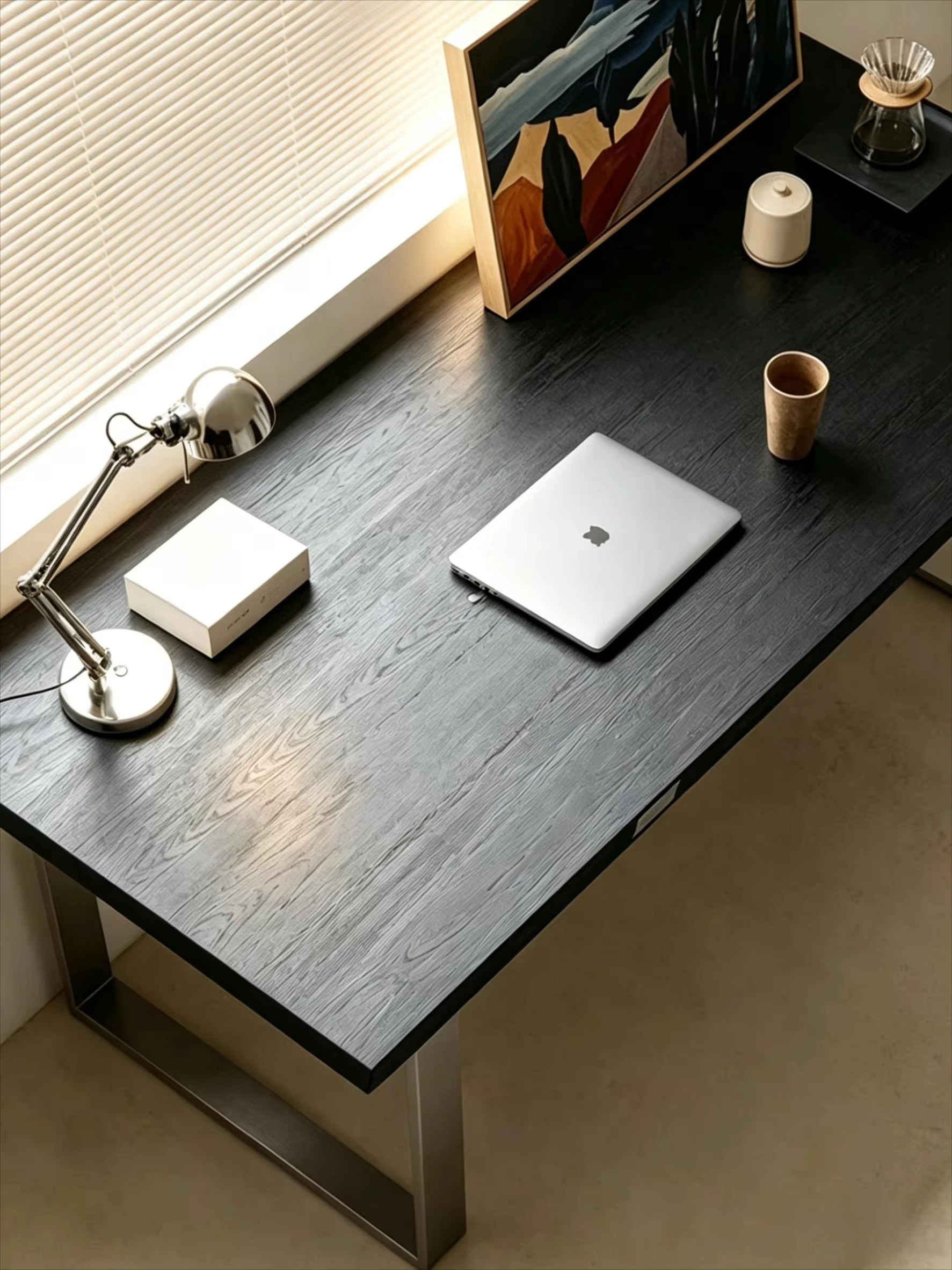 & Minimalist Solid Wood Antique Black Computer Desk with Threaded Holes Modern Dining/Office/Gaming/Study Workbench Learning Des
