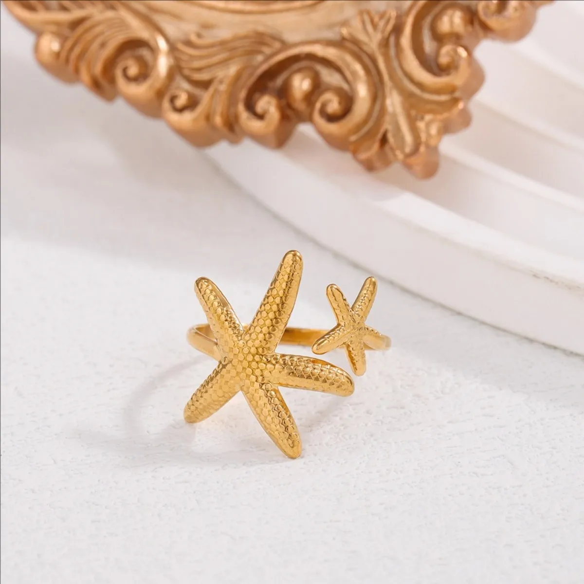 Personalization Cute Starfish Open Rings Gold Color Beach Starfish Adjustable Finger Ring For Women Birthday Custom Jewelry