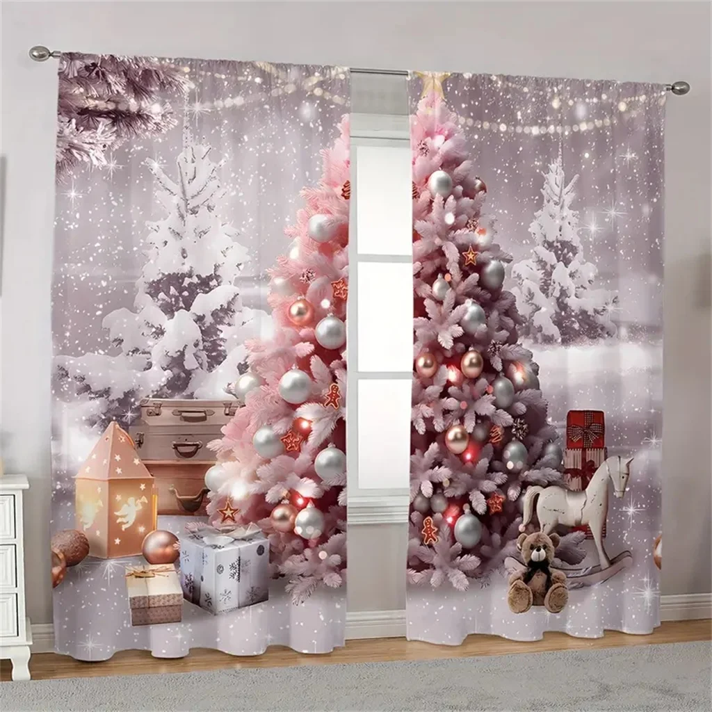 2pcs Cafe Curtains Christmas Snowman Snowflake Half Blackout Curtain For Bedroom Living Room Window Kitchen Office Home Kitchen