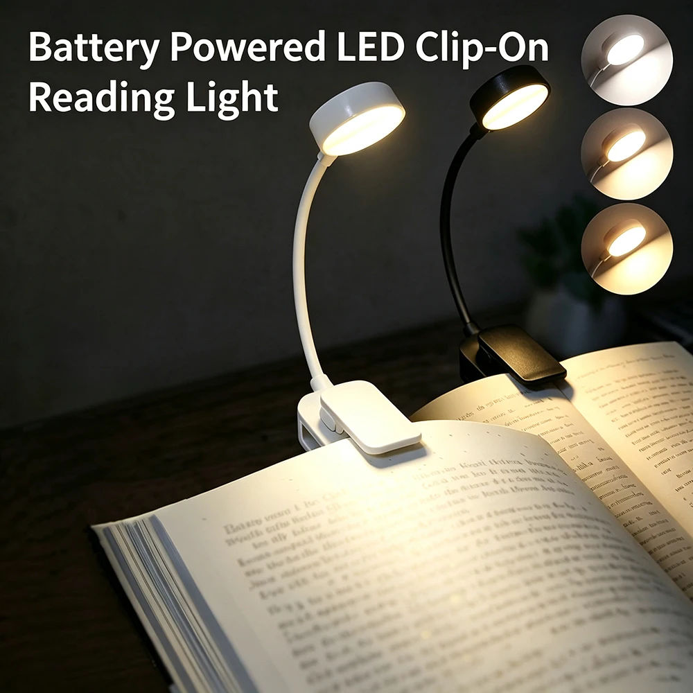 Runtow 1pc Adjustable Brightness Reading Light with 3 Color Modes ,Soft Light Eye Protection , Battery Powered Night Light