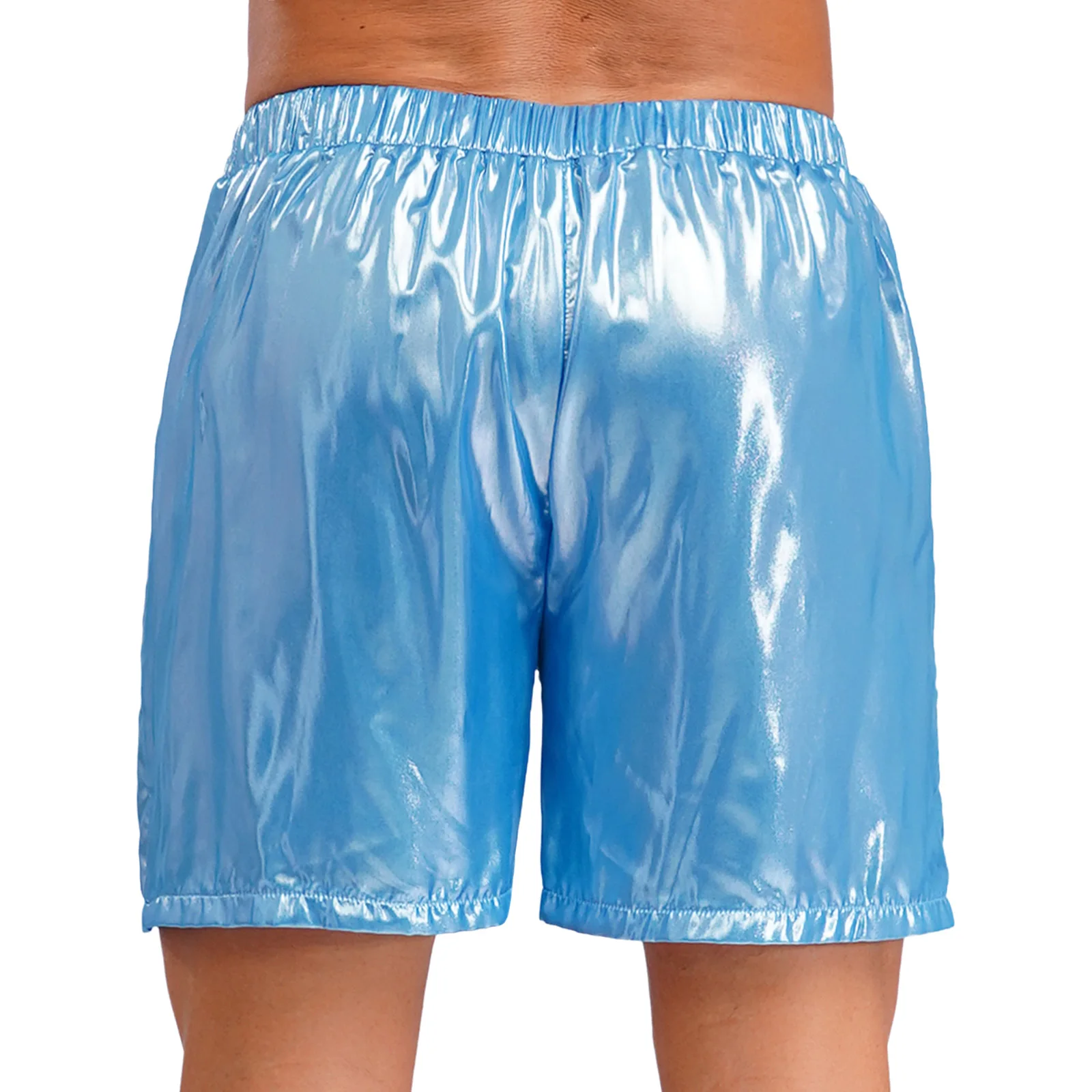Mens Shiny Swimming Boxer Shorts Elastic Waistband Side Pockets Loose Beach Shorts Glossy Casual Bottoms Loungewear Bottoms