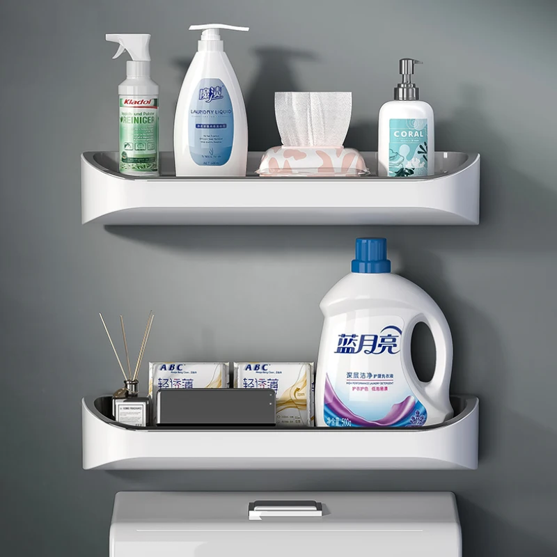 Wall-Mounted Bathroom Shelf Organizer Storage Rack With Towel Bar Shampoo Storage For Toilet Household Bathroom Accessories