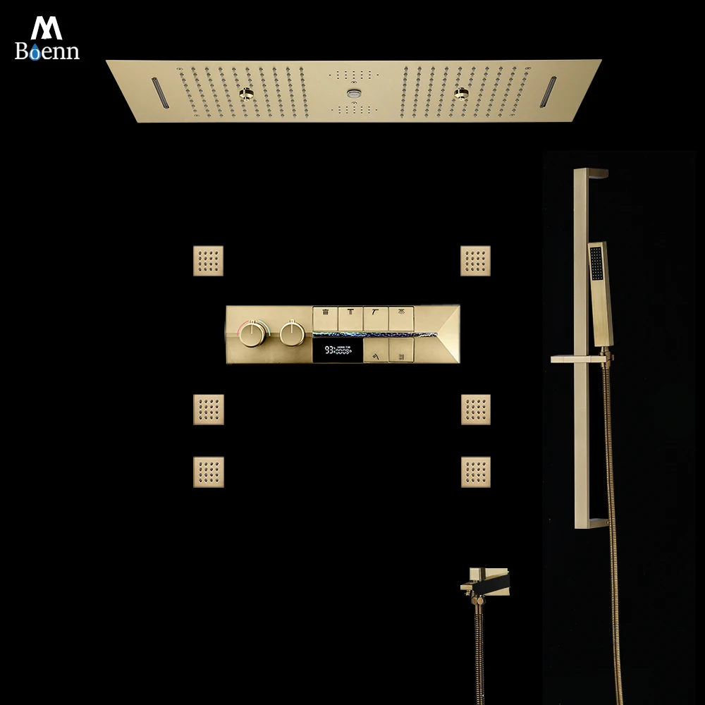 

M Boenn Smart 6-функциональная душевая система, набор для ванной комнаты, эмоциональная музыкальная насадка для душа, матовый золотой термостатический смеситель