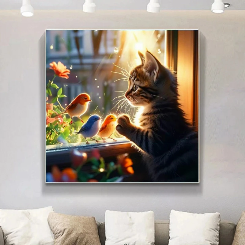 5D-Diamantgemälde zum Selbermachen, Tier, volle Runde, Diamantmosaik, süße Katze, Kreuzstich, Vogel, Strass, geeignet für Anfänger, Wanddekoration