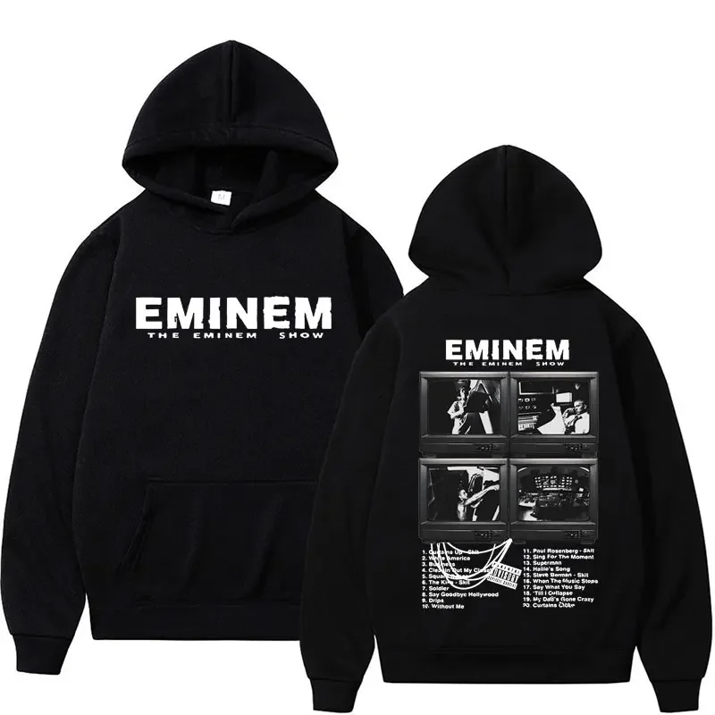 Rapper Eminem Music Album Hoodie Men Women\'s World Tour Gift for Fan Graphic Hoodies 90s Vintage Fleece Oversized Sweatshirt