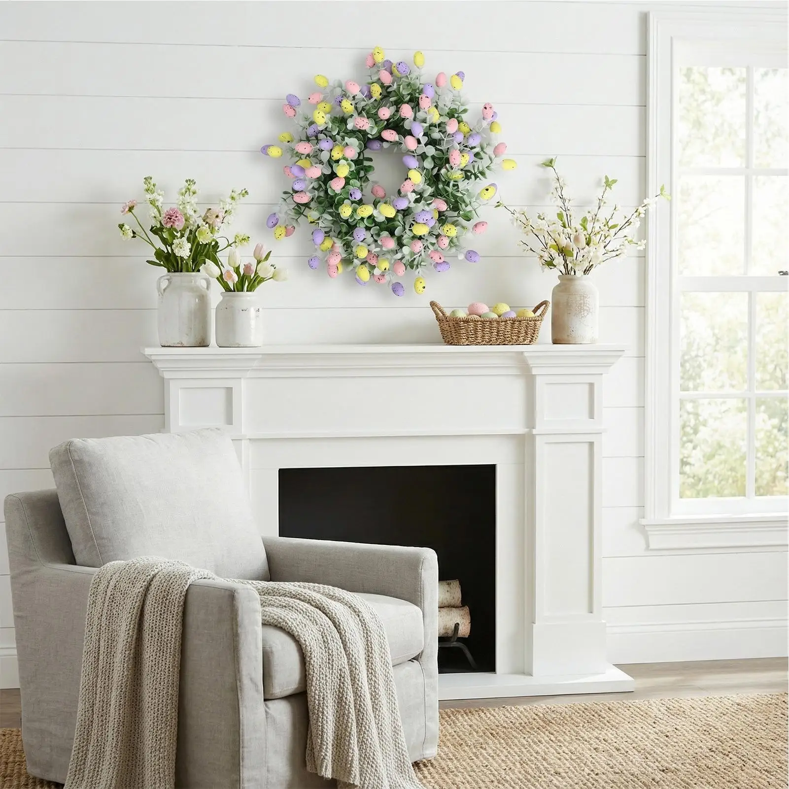 

Пасхальный венок на входную дверь, 38 см, искусственные яйца, весенний декор, пасхальные венки для входной двери, для использования внутри и снаружи помещений
