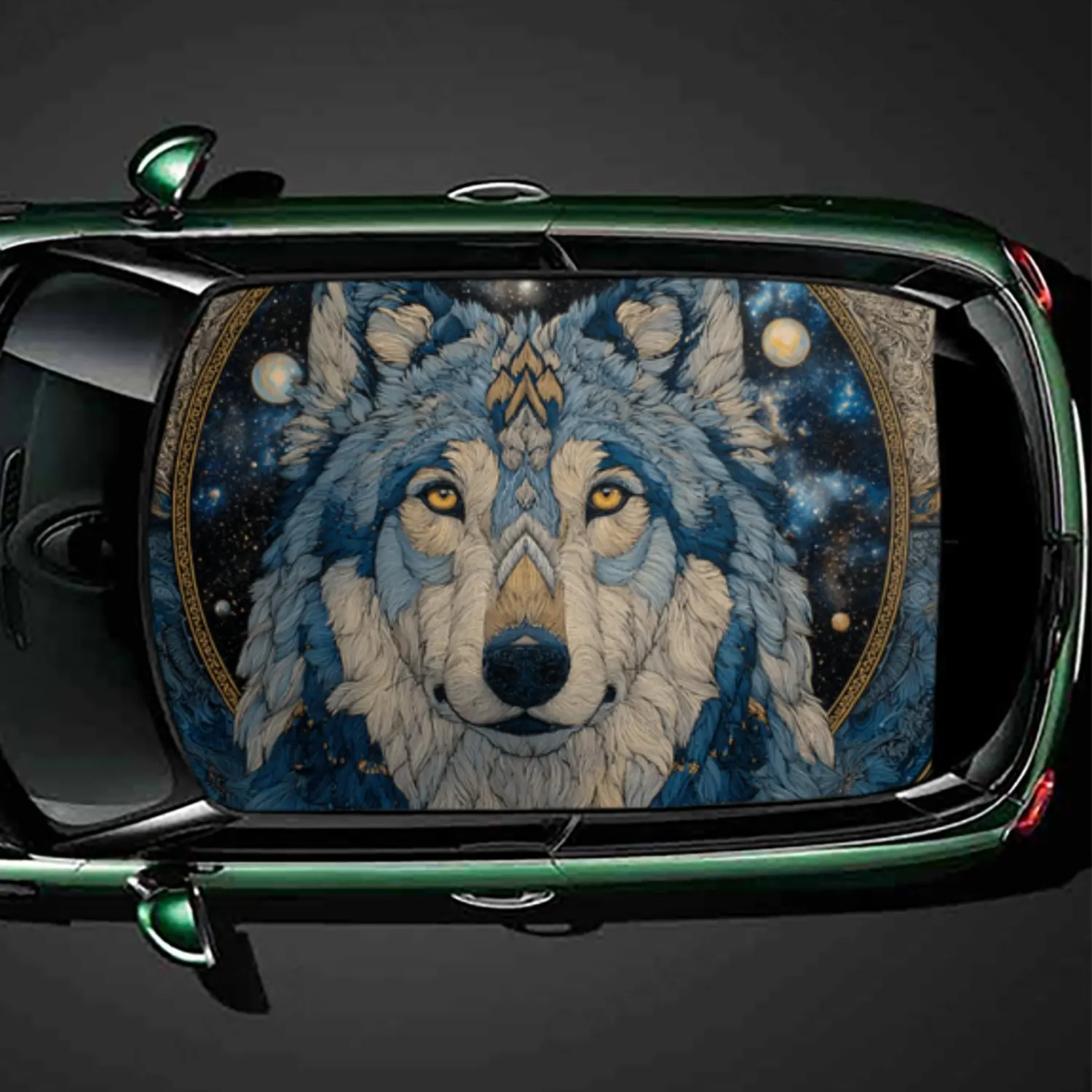 

Attrative Blue Pattern Wolf Car Roof Vinyl Wraps Sticker, Auto Decal, Artistic Vehicle Decoration, Self-adhesive Waterproof Car