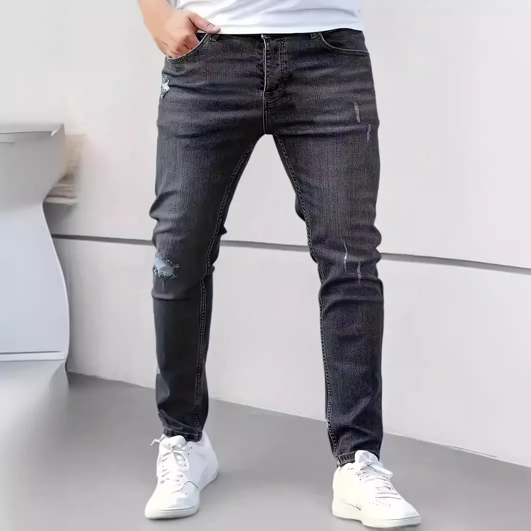 Men's Slim Fit Stretch Denim Trousers Spring Casual Fashion Jeans Comfortable Washed Full-Length Classic Style for Autumn