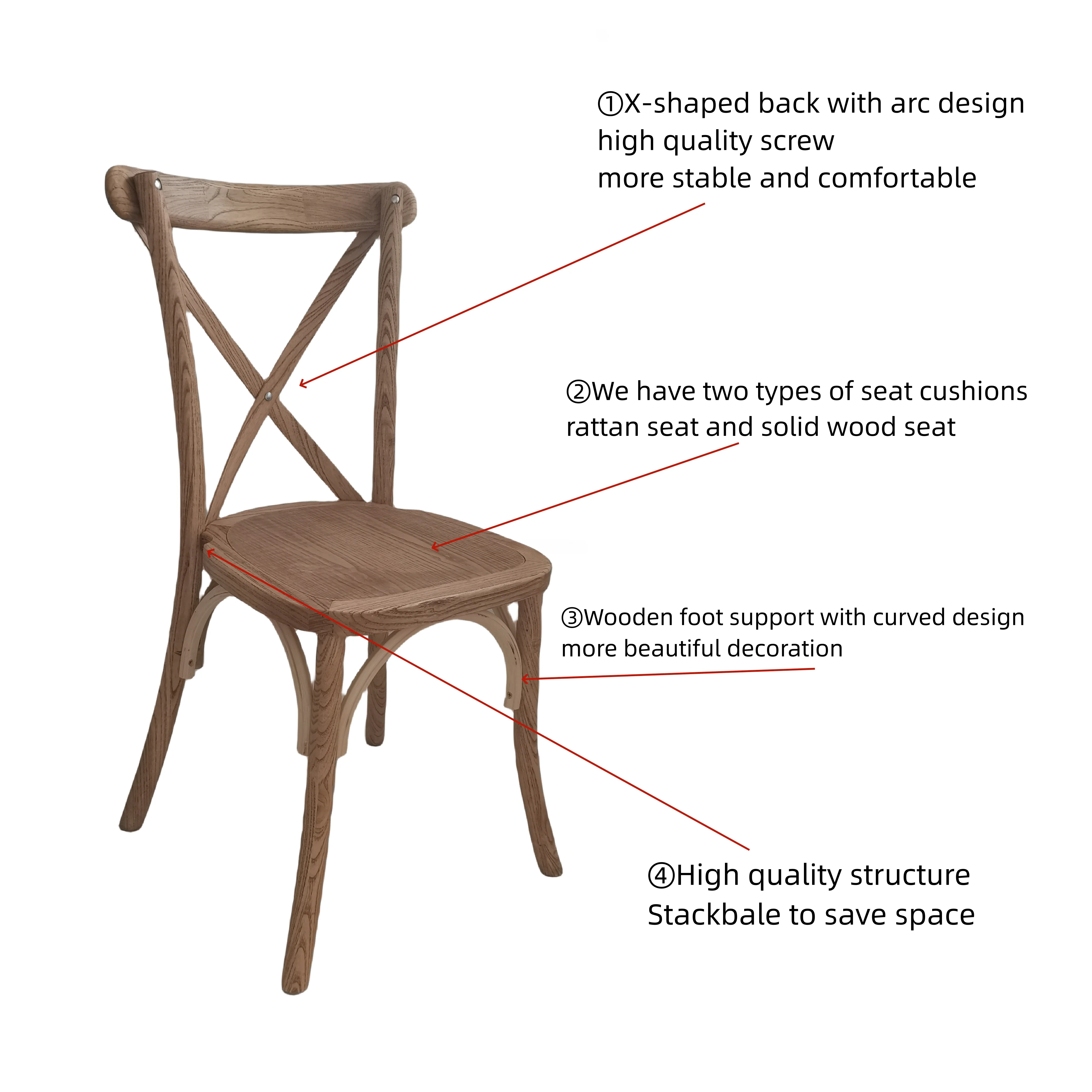 wholesale hotel banquet restaurant outdoor wedding lawn bentwood solid wood dining cross back crossback chairs with rattan seat