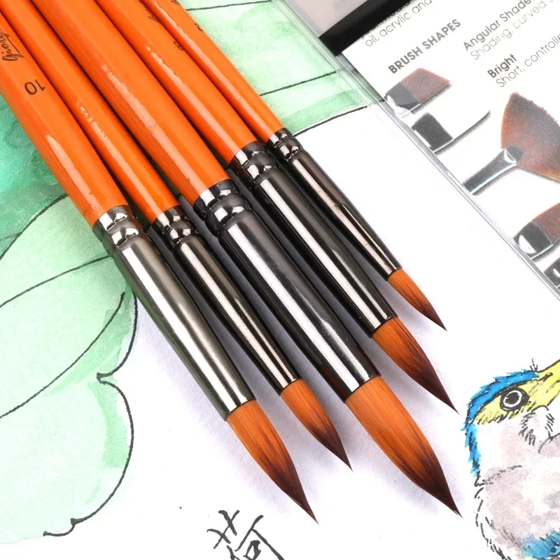 5 pcs nylon hair beginner hand-painted adult professional watercolor pen student drawing pointed round head of acrylic gouache