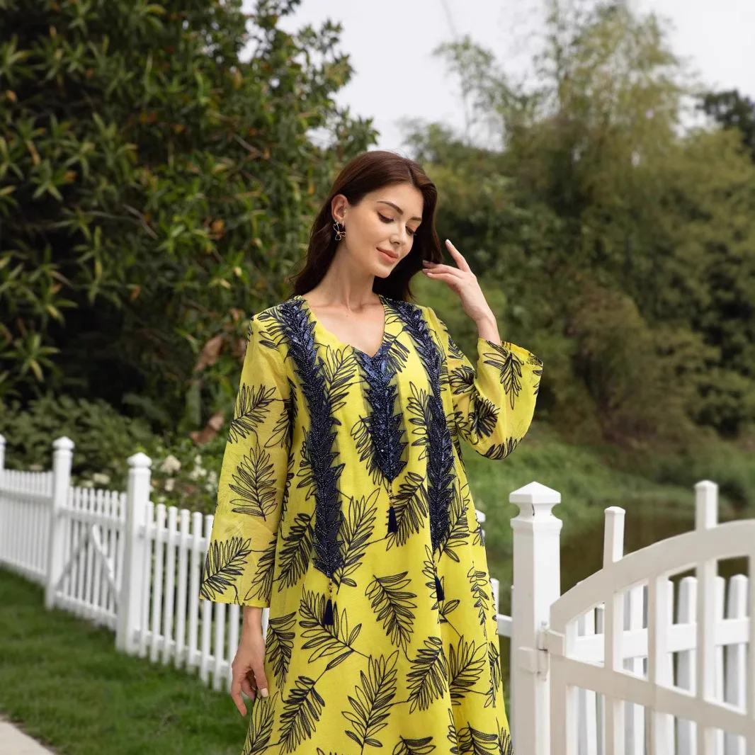 

LuxuriousHandmade Abaya DubaiStyle SheerMesh Embroidered MaxiGown Arabian Evening PartyWear Dress Muslim Modest Opulent Robe