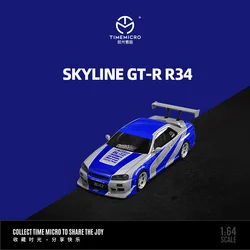 TIMEMICRO TM Alloy 1/64 SKYLINE GT-R R34 Car Model Ornament Souvenir Display Collection Hobby Gift