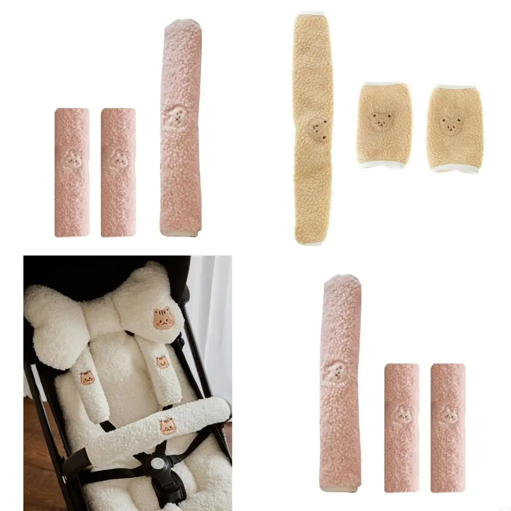 

D7YD Secure and Soft Baby Strollers Belt Cover Armrest Handlebar Protective Sleeve Shoulder Strap Guard Saliva Towel Set