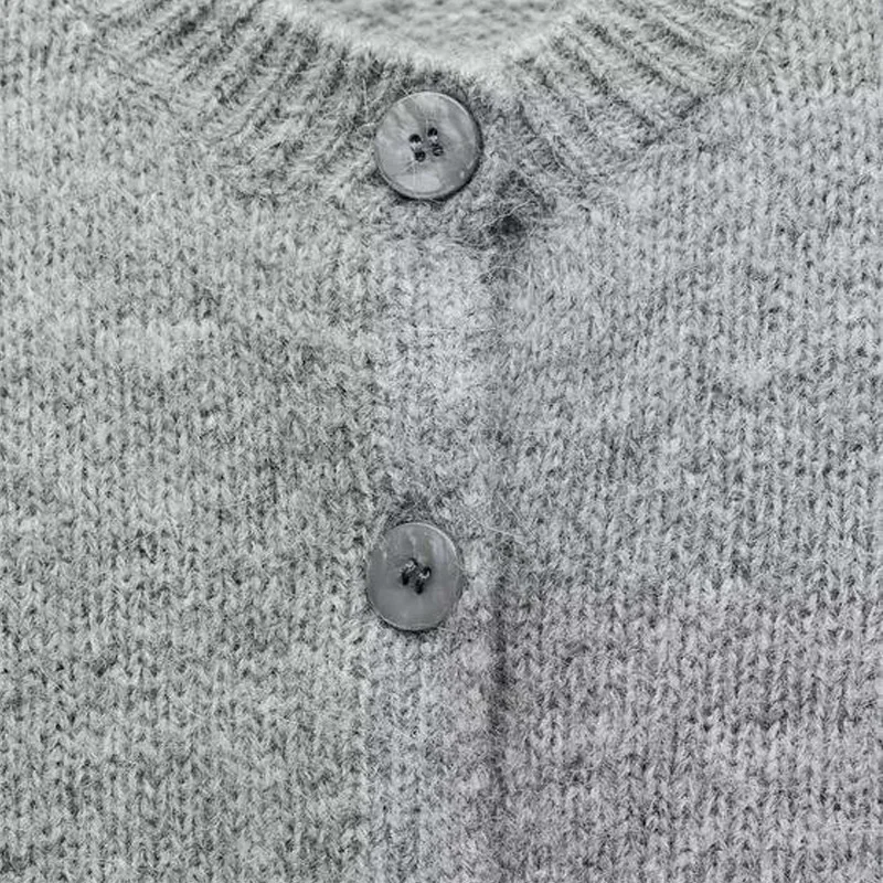 TRAF Grey Sweater Cardigan 2024 Women\'s Autumn Winter Cropped Knitted Sweater Coats Long Sleeve Short Knitwear New In Outerwears