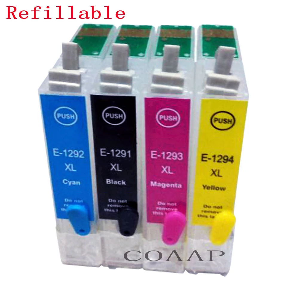 4Pack Refillable T1291 T1295 Empty cartridge + 120ML Dye ink for Stylus SX525WD SX535WD SX620FW Printer