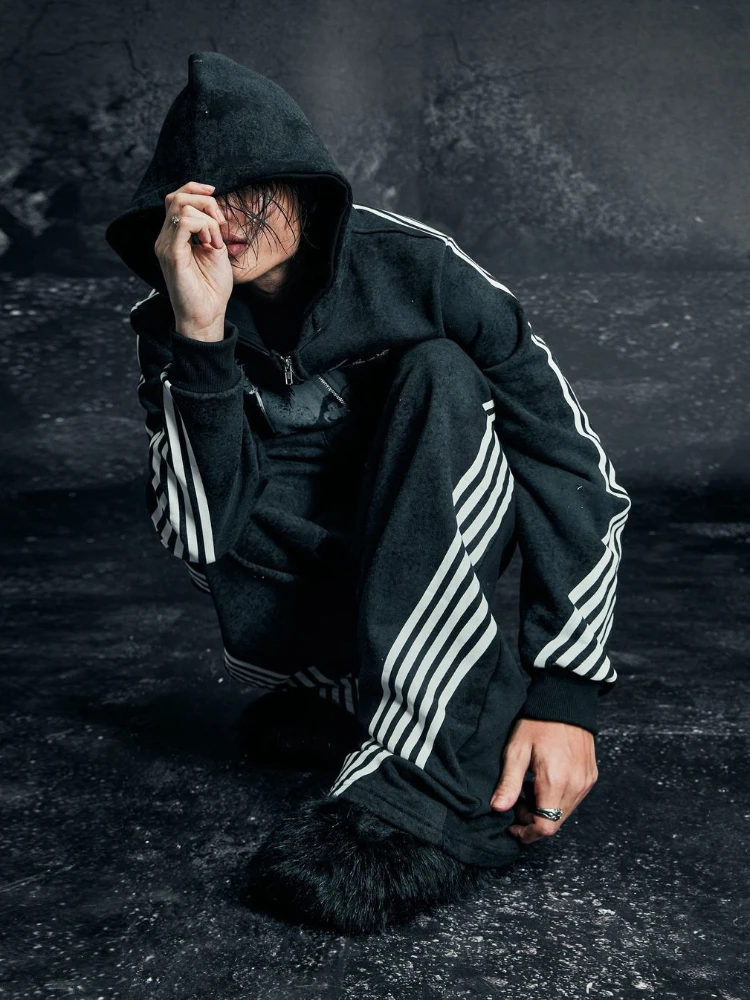 

European and American trend Y2K autumn and winter plus size new Gothic high-end ins niche loose hoodie pants set wholesale