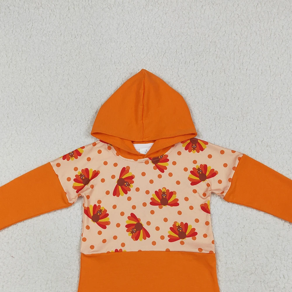 سترة بغطاء للرأس تركية بأكمام طويلة للأطفال الصغار باللون البرتقالي لعيد الشكر، ملابس أطفال قطنية مريحة لحفلات العطلات