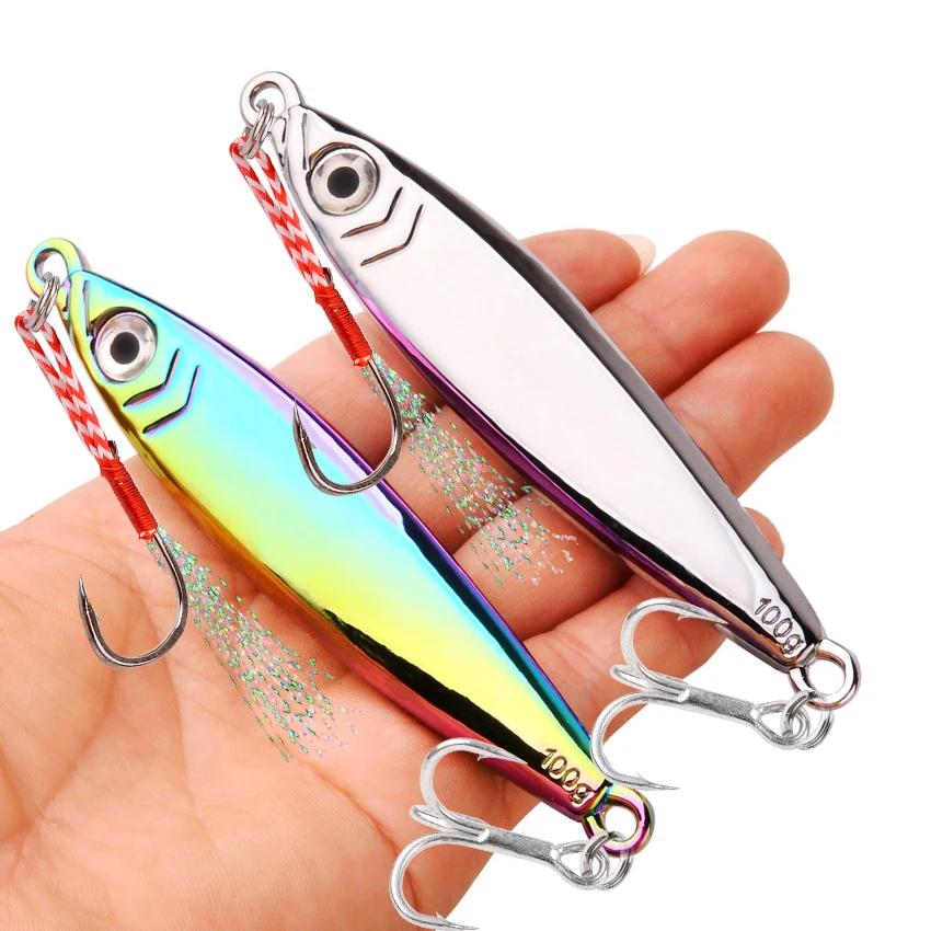 

10Pcs Spoon Metal Jigs Silver Fishing Lures 100g 80g 60g 40g 30g 20g With Hooks Electroplated Fishing Lures Bait Mackerel Bass