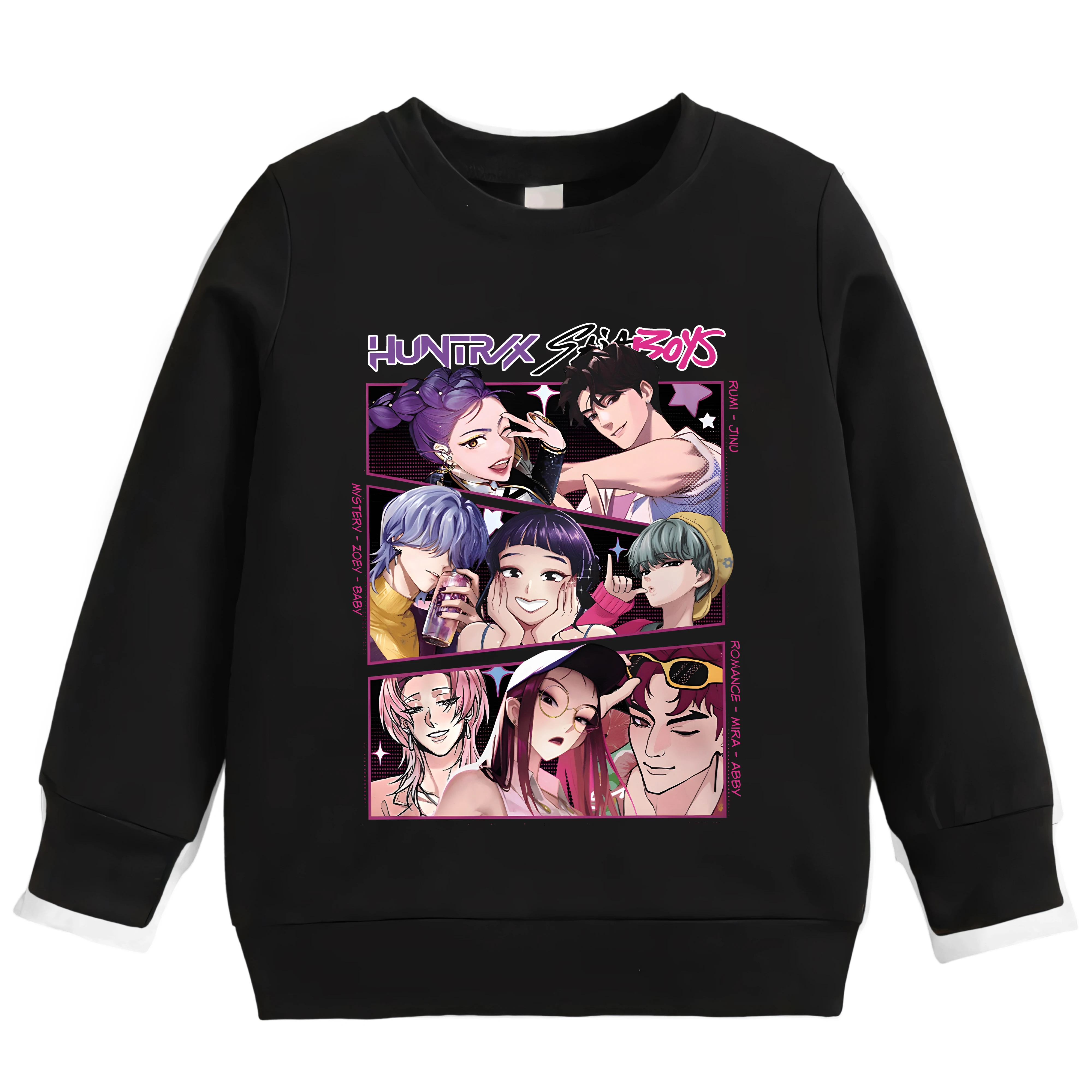 Kids Chic Cartoon Girl Group Sweatshirt with Trendy Character Collage Print Crew Neck Casual Versatile Outfits