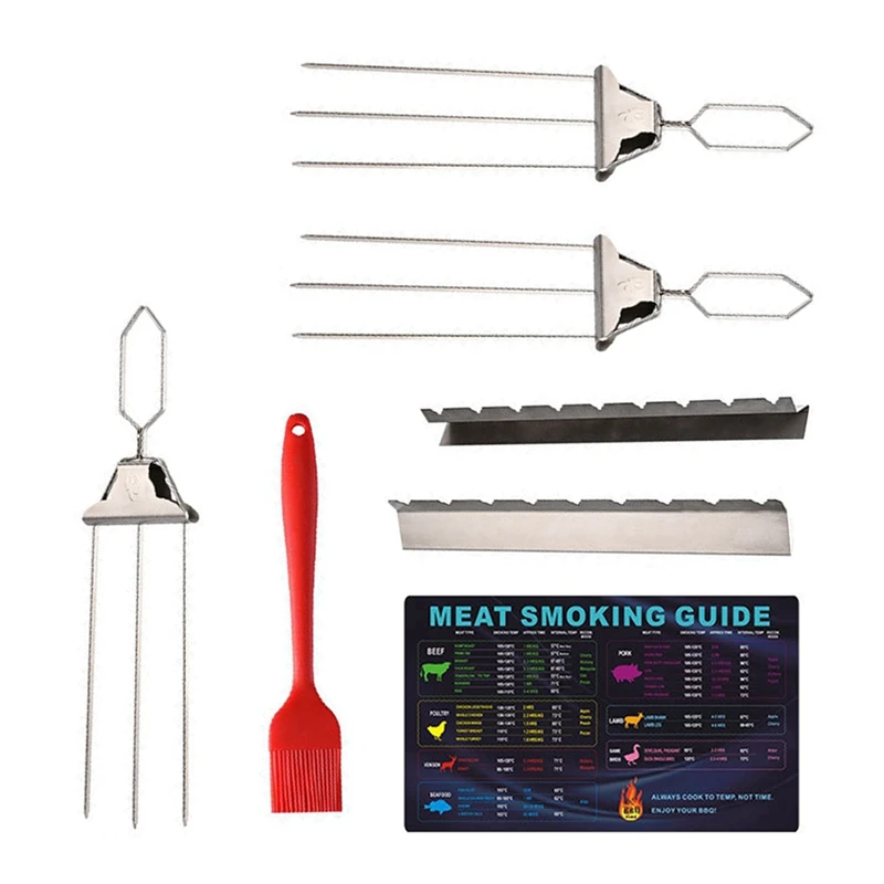 

3 Way Grill Skewers Shrimp Skewers Set For Grilling Reusable Semi-Automatic BBQ Fork Kebab Stick Outdoor