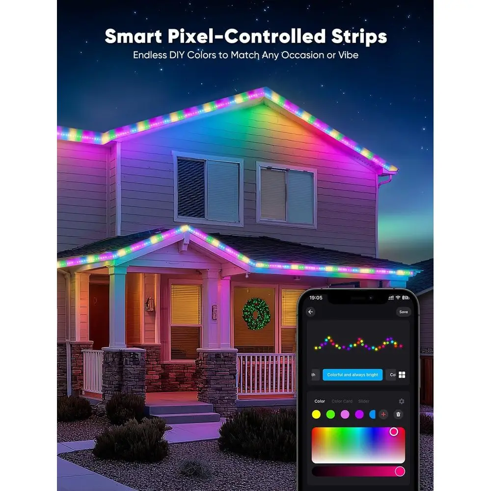 شريط أضواء LED مقاوم للماء بطول 33 قدمًا RGB+IC+CCT، مطاردة الألوان الخارجية للمهرجانات، IP65 قابل للتعتيم، مناسب لعيد الميلاد والهالوين