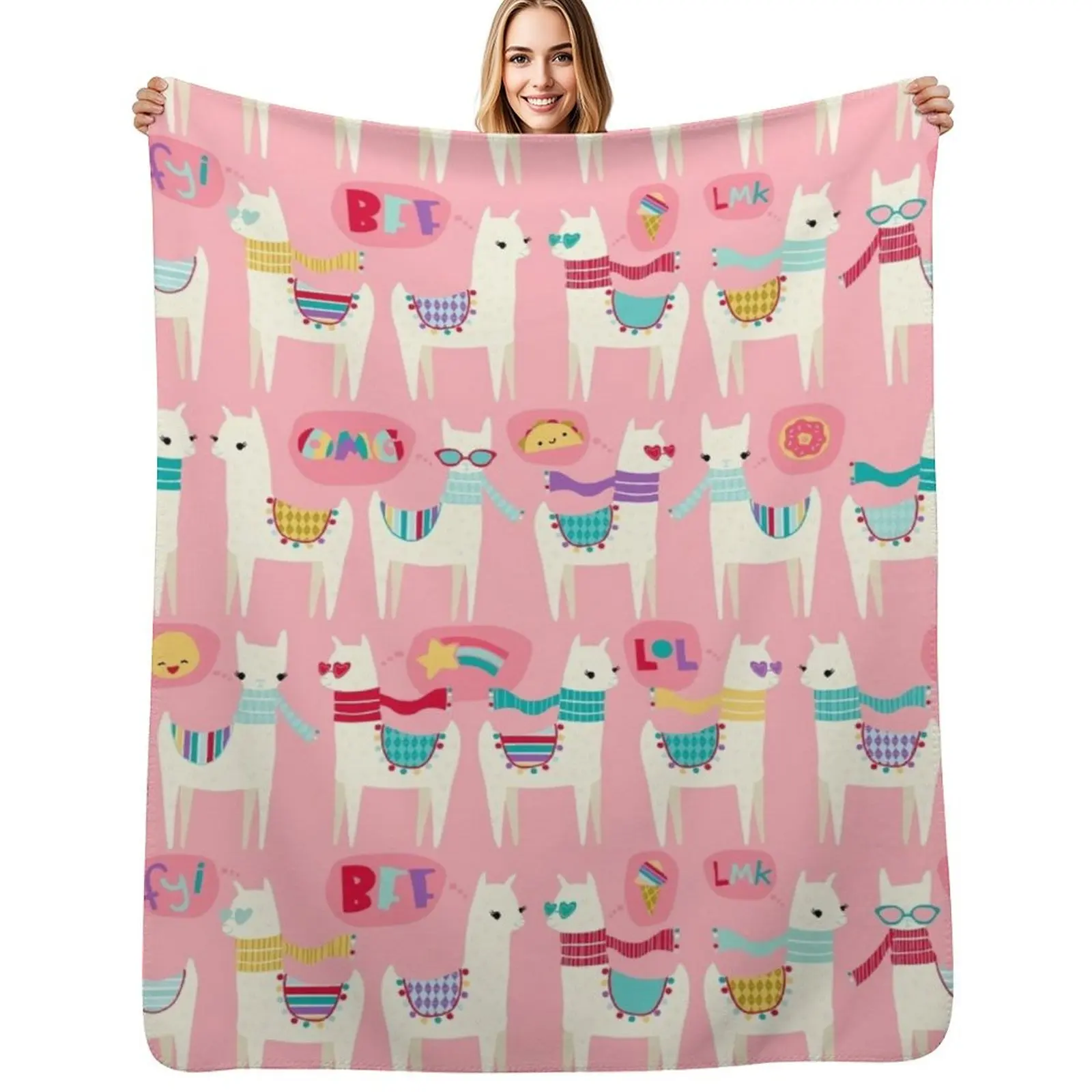 

Tween Llamas on Pink Throw Blanket Blankets For Sofas for babies Flannel Luxury St Blankets