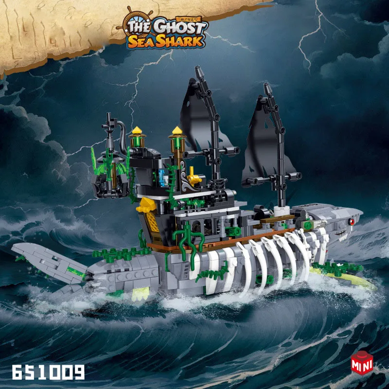 

idea Movie Mini Block Caribbean Pirates Ghost Sea Shark Building Brick Vehicle Ship Model Construction Toys Collection For Gifts