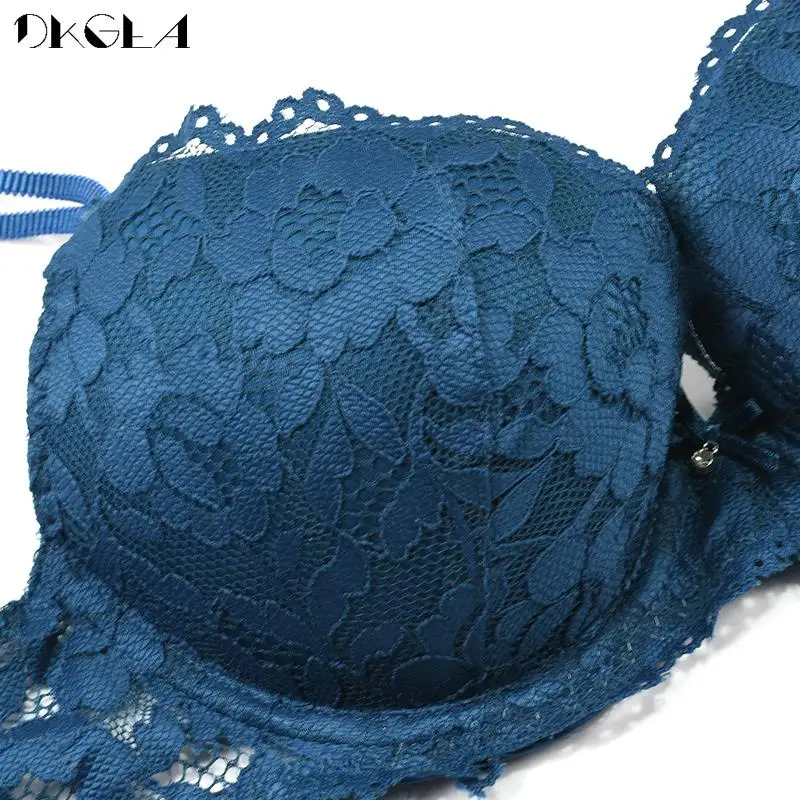 Fashion Push Up Bra Set New Embroidery Blue 1 Bras + 2 Panties Women Lingerie Lace Thick Underwear Set Sexy Brassiere A B C Cup