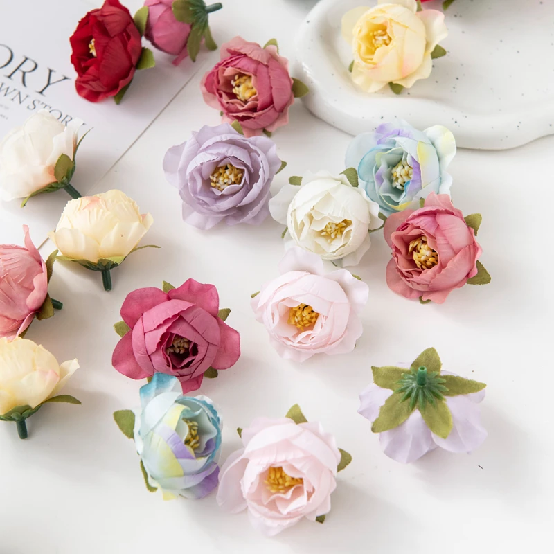 10 Stück Künstliche Blumen für Scrapbooking, Hochzeitsdekoration, Valentinstagsgirlande, Heimdekoration, Kunstseiden-Pfingstrosen, Gartenrosenbogen – Detail 5