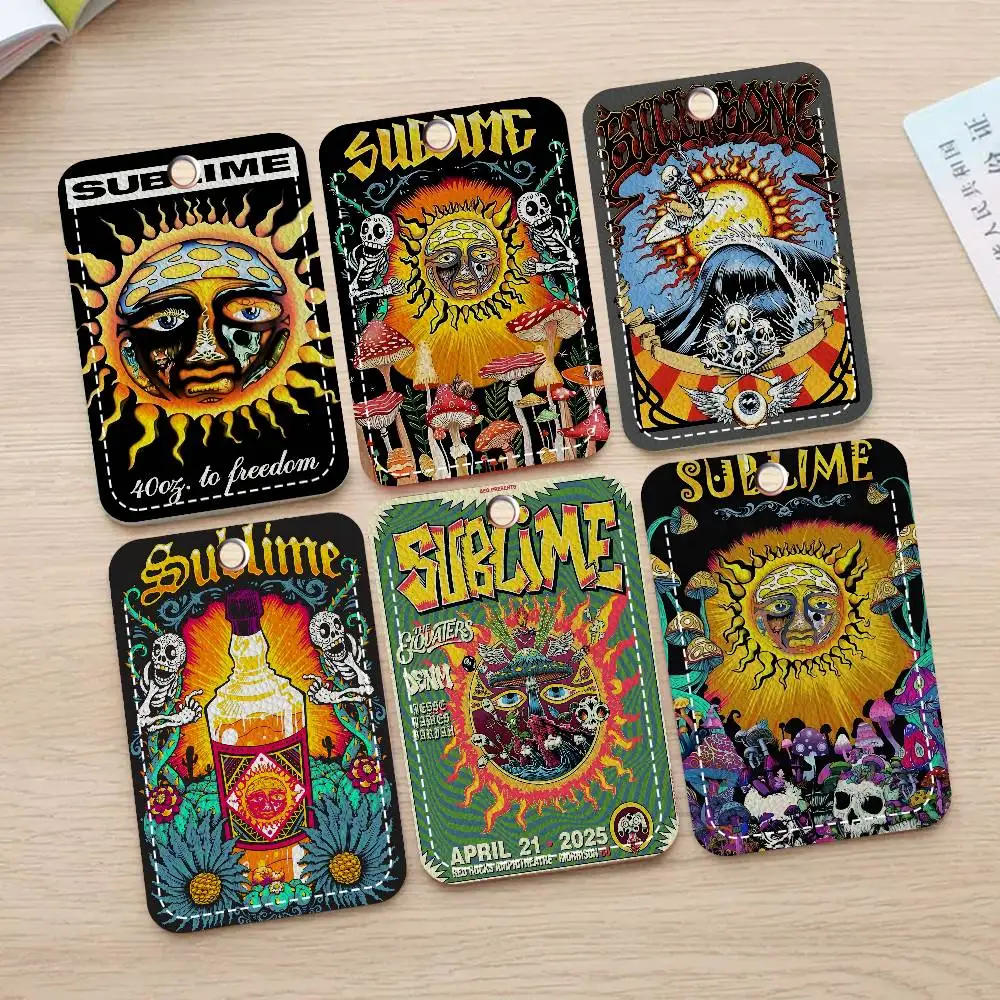 S-Sublime Band 1Pc PU Leather Card Holder Keychain Key Ring Door Lock Access Tags ID Card Case Keychain Card