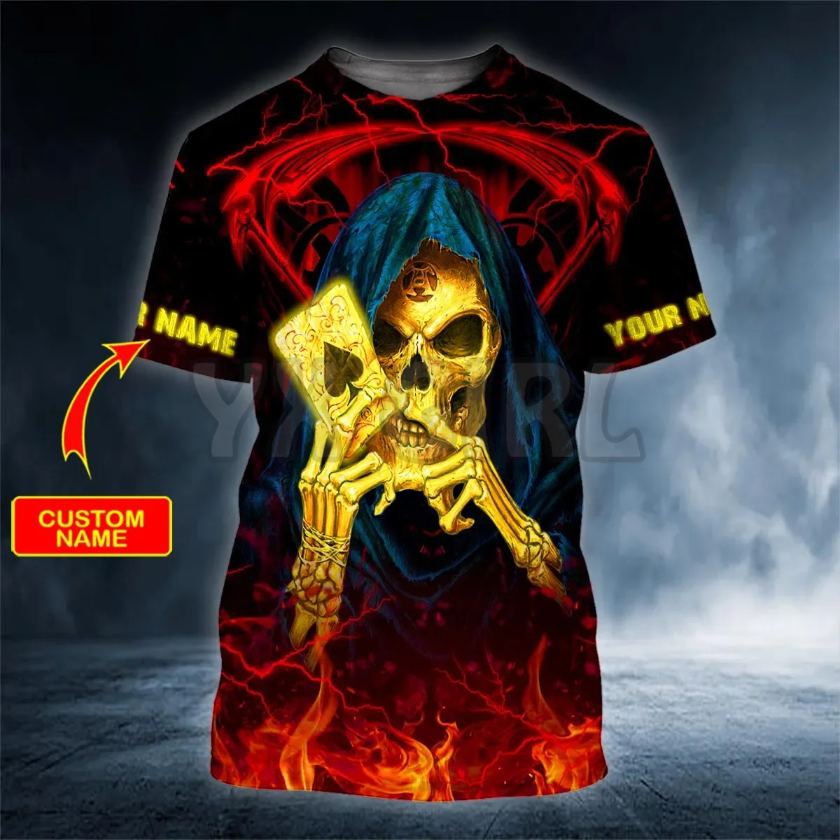 

2024 Summer Fire Ace Spade Death Card Reaper Skull Custom You Name 3D All Over Printed T Shirts Tee Tops shirts Unisex Tshirt