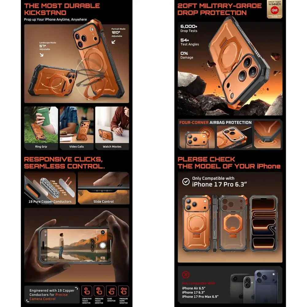 voor iPhone 17 Pro hoesje met standaard (Unicorn Beetle Grip), [Camerabedieningsafdekking] [Compatibel met MagSafe] [Militaire kwaliteit Dr