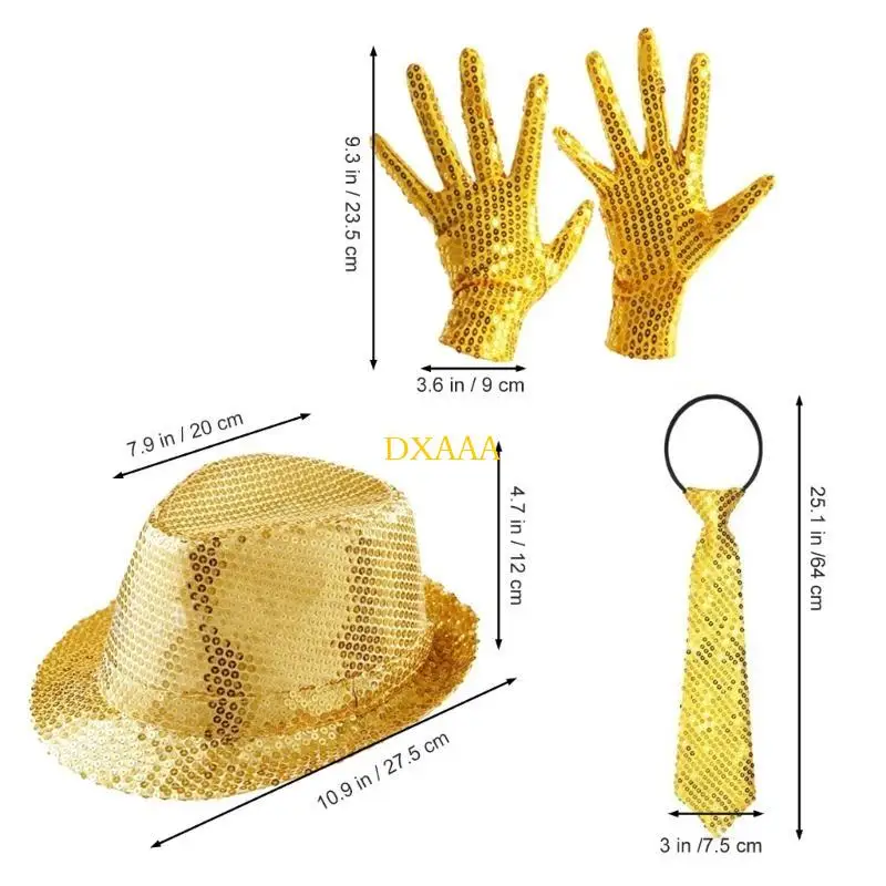 DXAA 5/6/7Pcs80s 90s ملابس المسرح زي نجم الرقص، قفازات الترتر، ربطة العنق، القبعة، النظارات الشمسية لحفلة الهالوين التنكرية