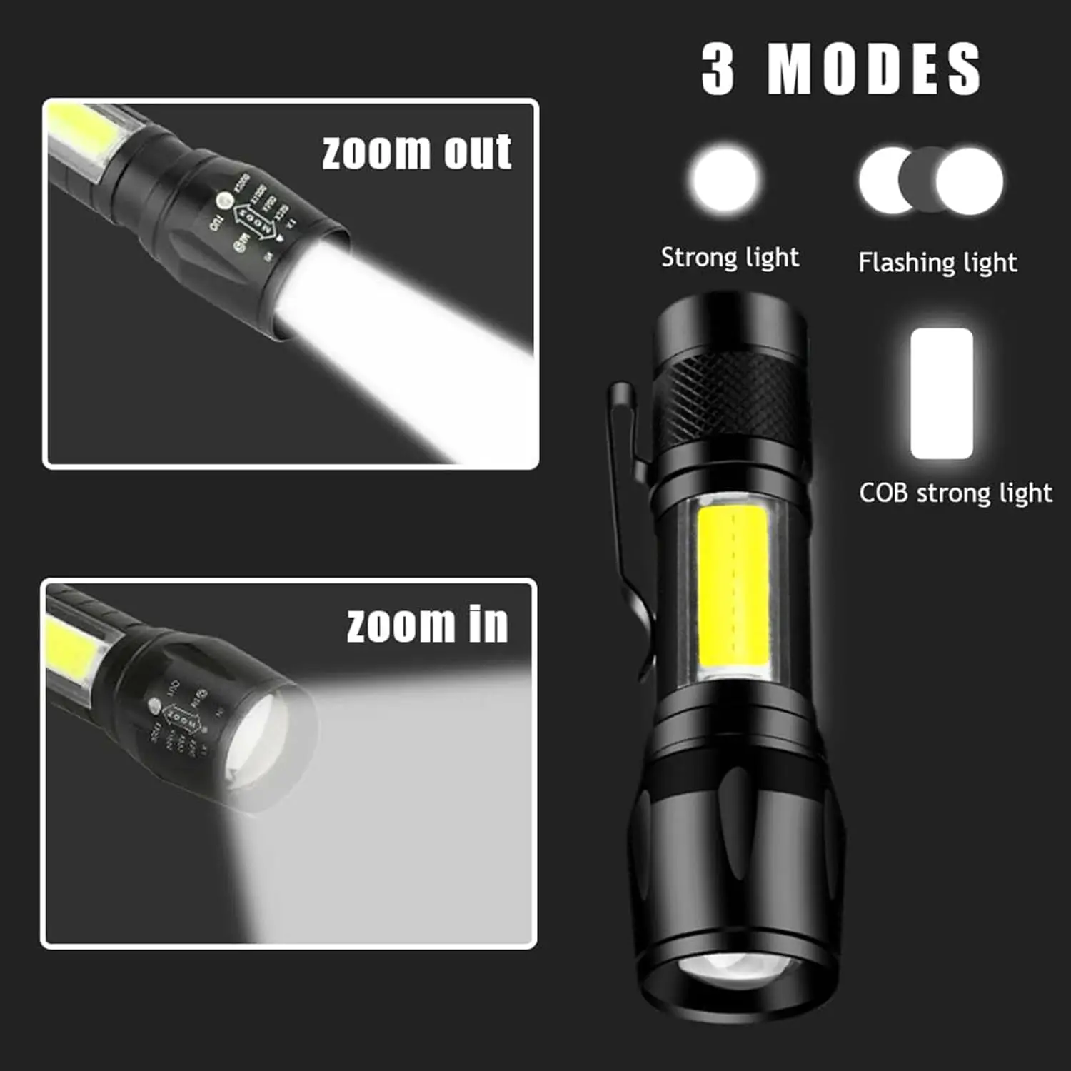 Lampe de poche LED aste USB, torche, déterminer, minuscule, portable, lampe de poche, budgétaire latéral, zoomable, camping