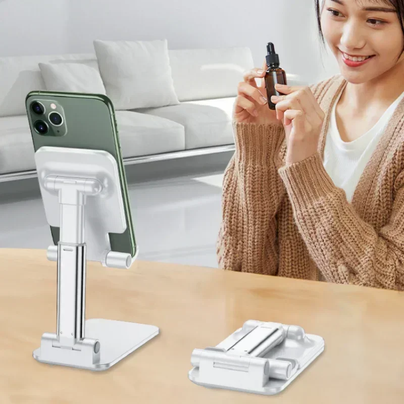 Desktop mobile phone holder makeup mirror design foldable storage lift adjustable height super stable universal phone stand