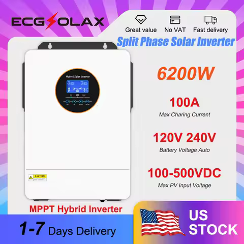 ECGSOLAX 6.2KW Split-Phase Solar Inverter 120V 240V Pure Sine Wave MPPT 48V Hybrid Solar Inverter 100A MPPT Off-Grid Inverter
