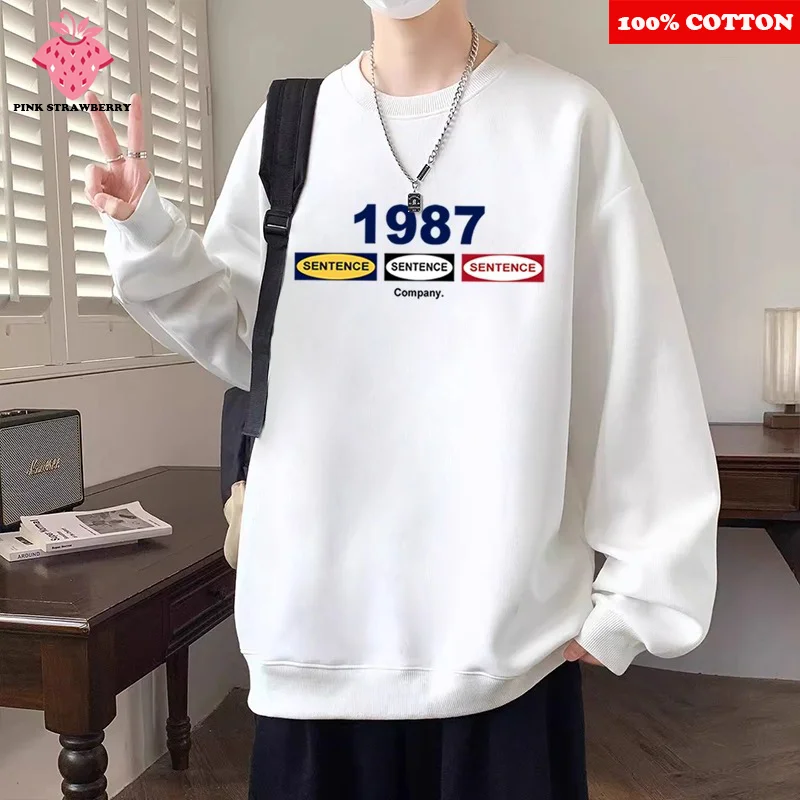 

White Round neck Plush Sweatshirt Men Autumn Winter 2025 New Oversize Hoodie Pullover Loose Long sleeve Y2K Top Men clothing