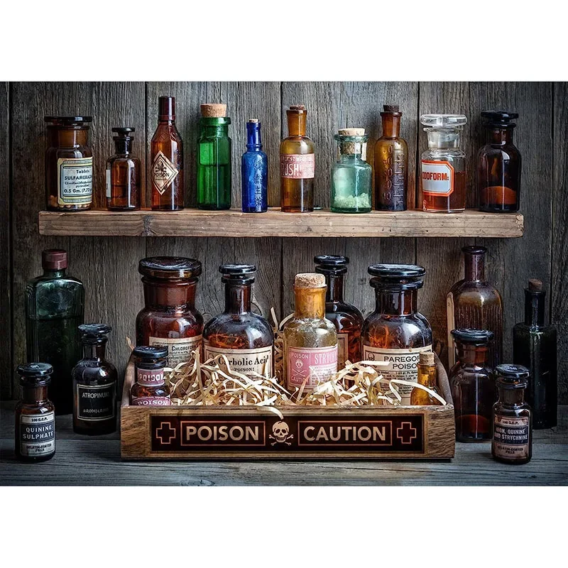 

Rustic Lab Drug Bottles Halloween Magic Witch Room Chemistry Mad Science birthday party photo background photography backdrop